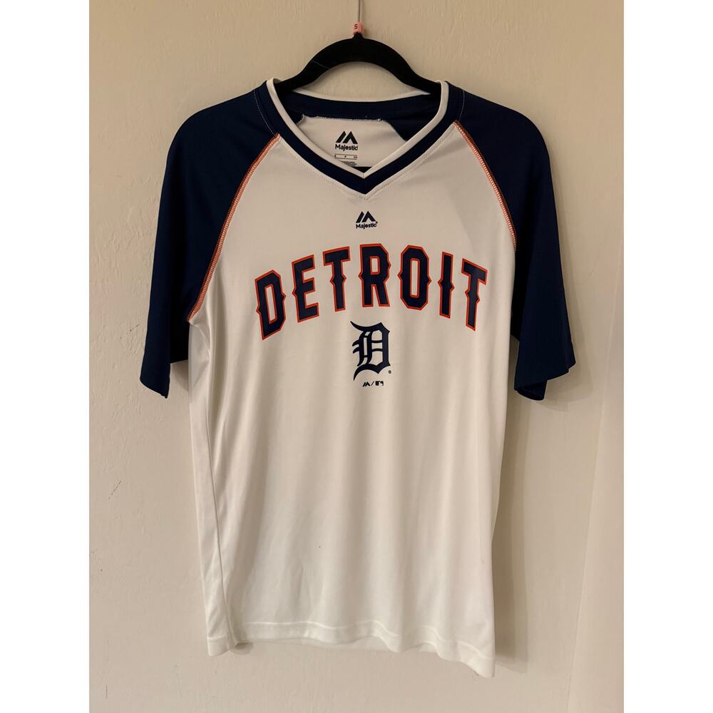 Detroit Tigers V-neck Men's Majestic Baseball Jersey Shirt-Size Small-NWT